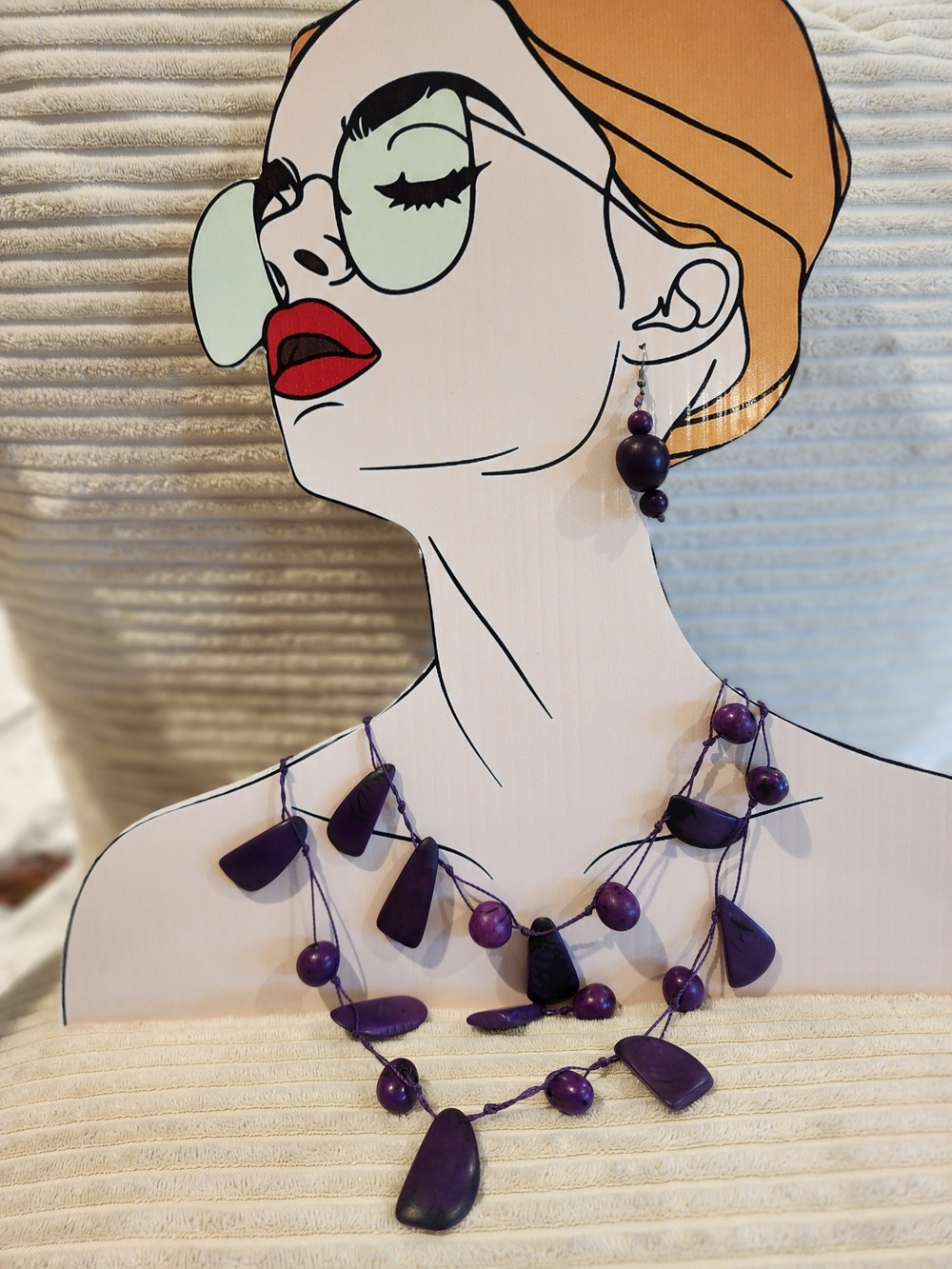 Tagua Purple Necklace and Earring Set